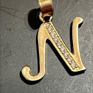 Gold Initial 'N' Pendant with Crystals